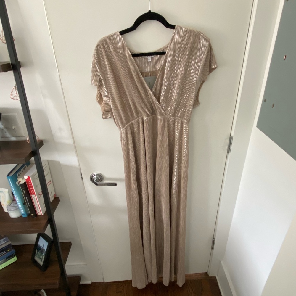 Athena Gold Pleated Maxi Dress - Baltic Born